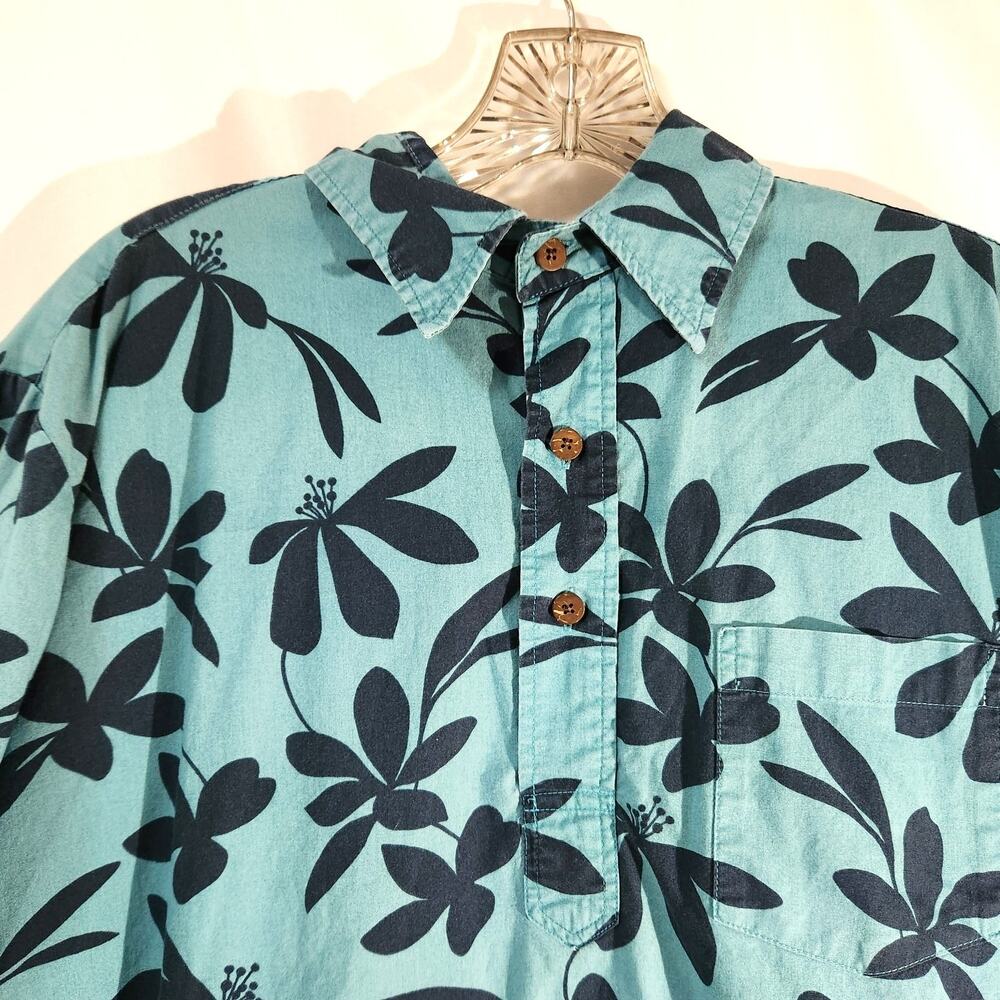 Joe Kealoha's Reyn Spooner Hawaiian Shirt Size M Turquoise Navy Tiki Tropical